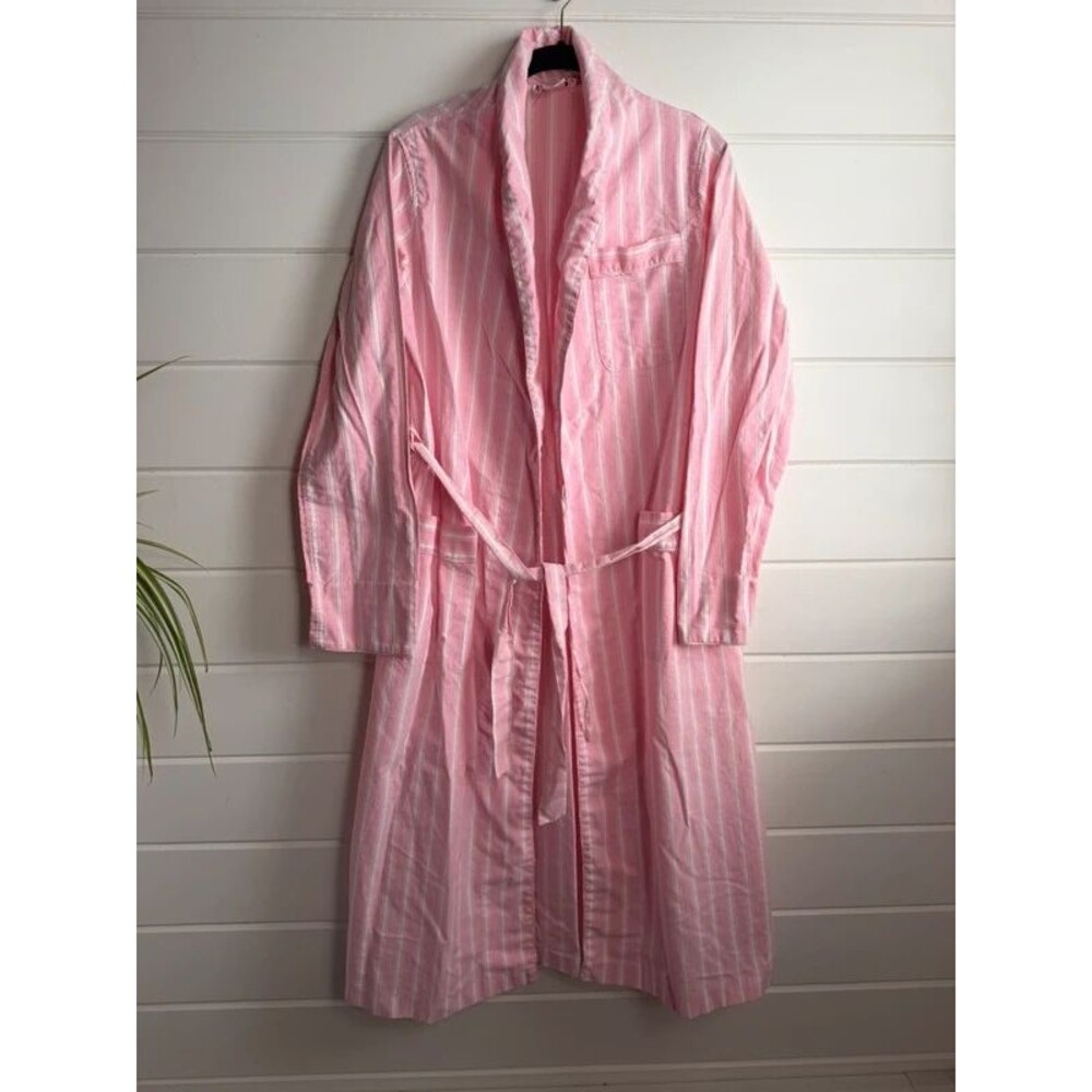 Vintage 70s 80s Barad & Co Pink Striped Long Robe Dressing Gown Small Preppy